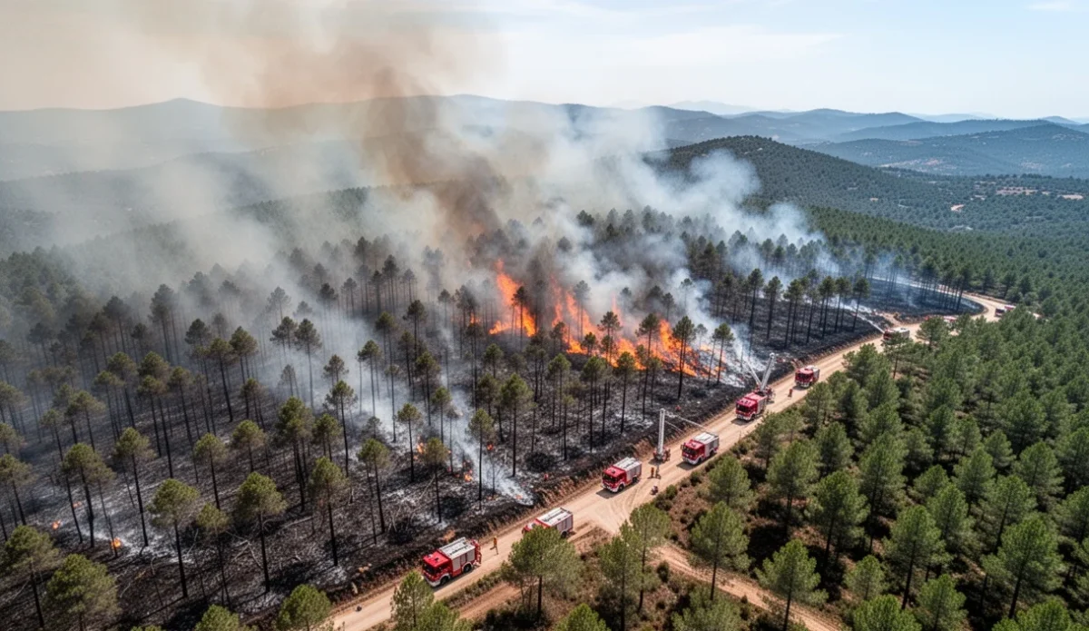 Aerial view showing damage from a wildfire in Gavarres region