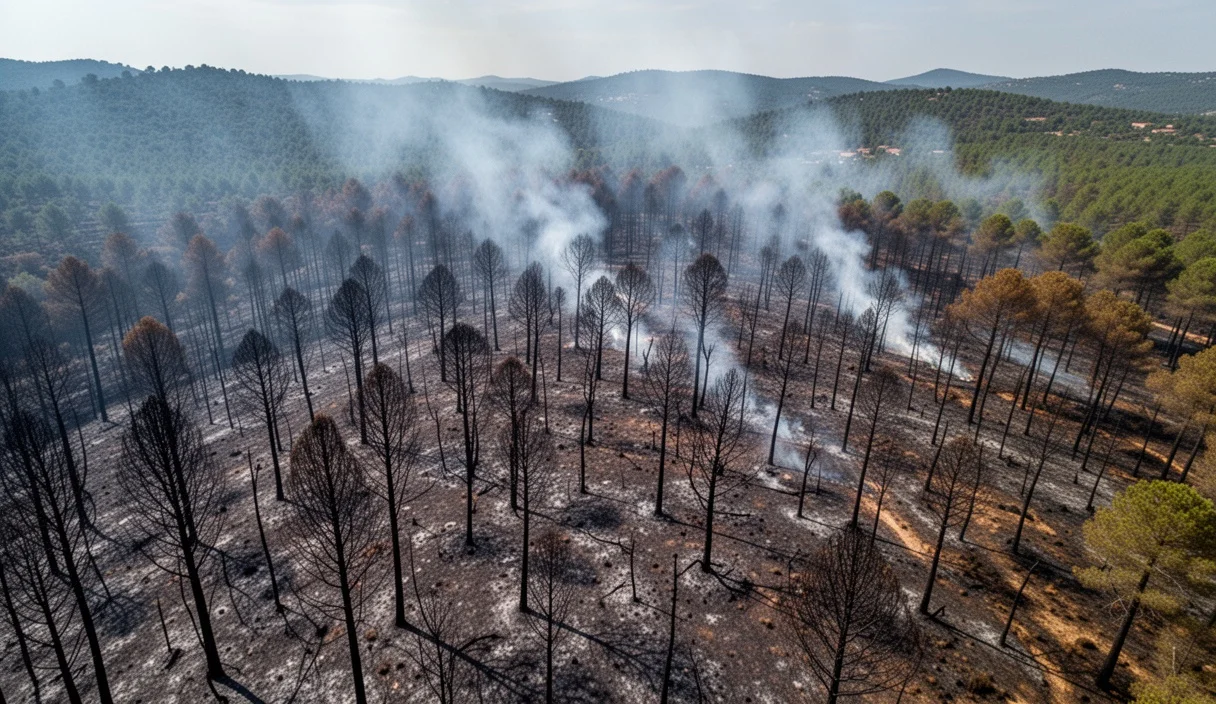 Charred landscape showing aftermath of wildfire near Vall Repòs
