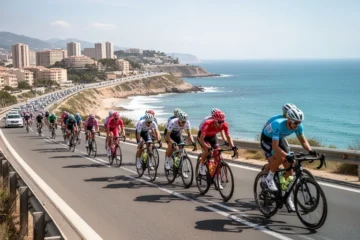 Coastal promenade prepared for cycling event with barriers