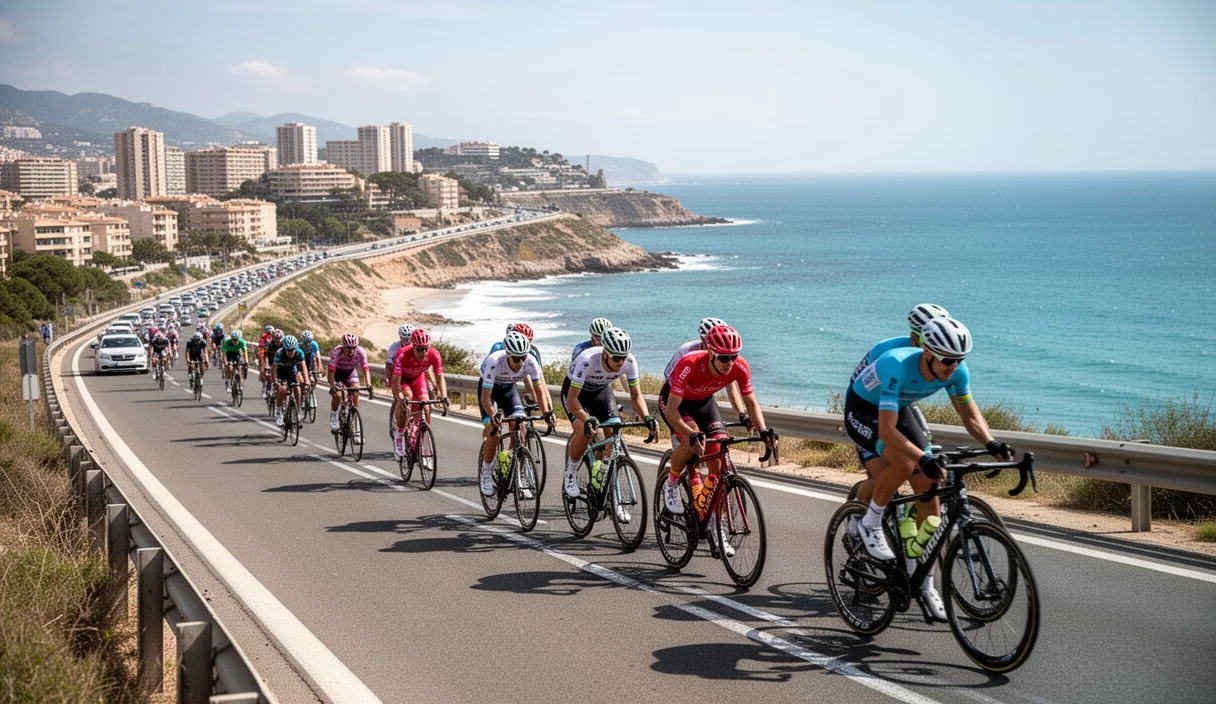 Coastal promenade prepared for cycling event with barriers