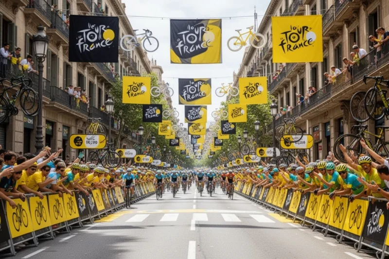 Ambiente festivo en Barcelona durante el inicio del Tour de Francia