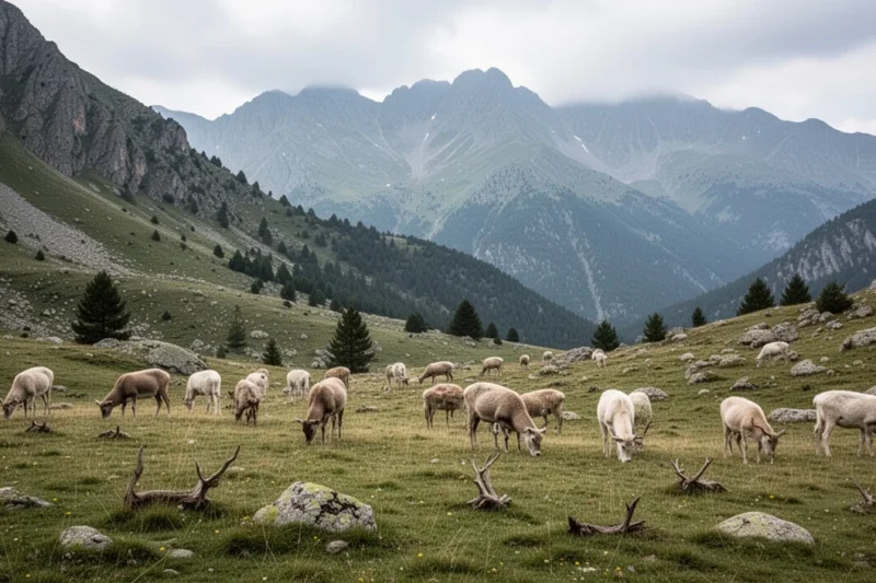 Mountainous grazing land in Pallars Sobirà with signs of recent animal activity