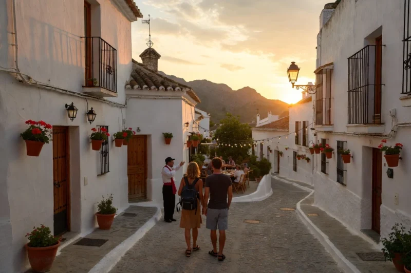 Viajeros descubriendo un pueblo blanco de Andalucía.