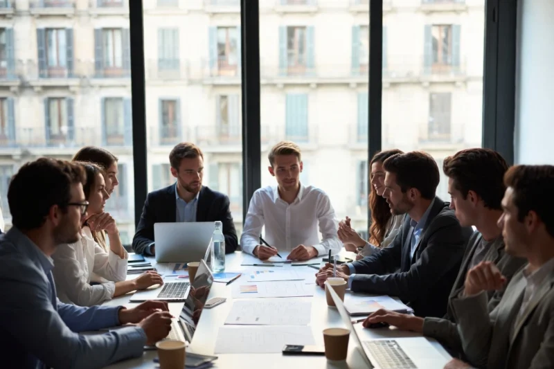 Profesionales de marketing trabajando en una agencia de Barcelona.