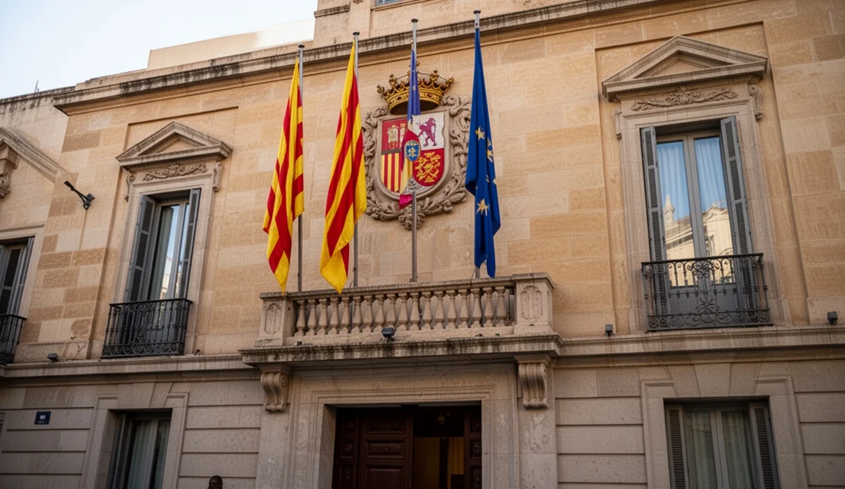 Edificio gubernamental en Cataluña con insignias oficiales