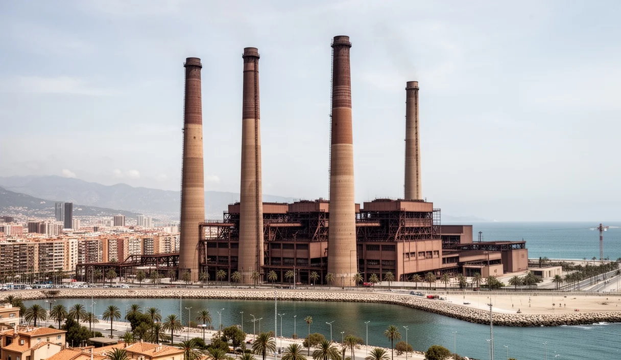 Tres Xemeneies chimneys set against an evolving urban landscape
