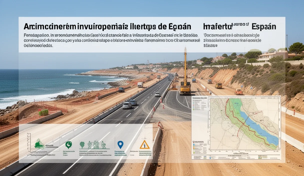 Aerial view showing highway construction site near Premià de Mar surrounded by greenery