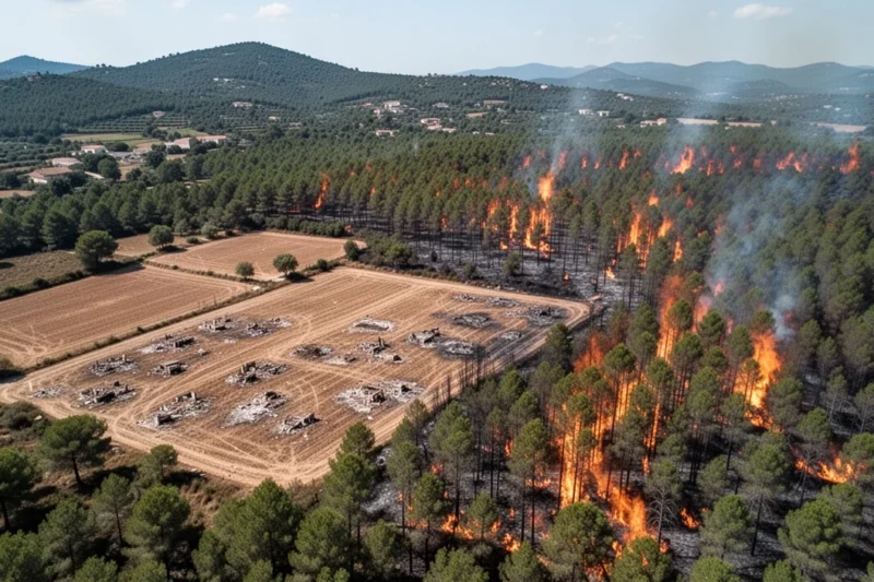 Vista aérea del paisaje de Les Gavarres con tierras agrícolas abandonadas