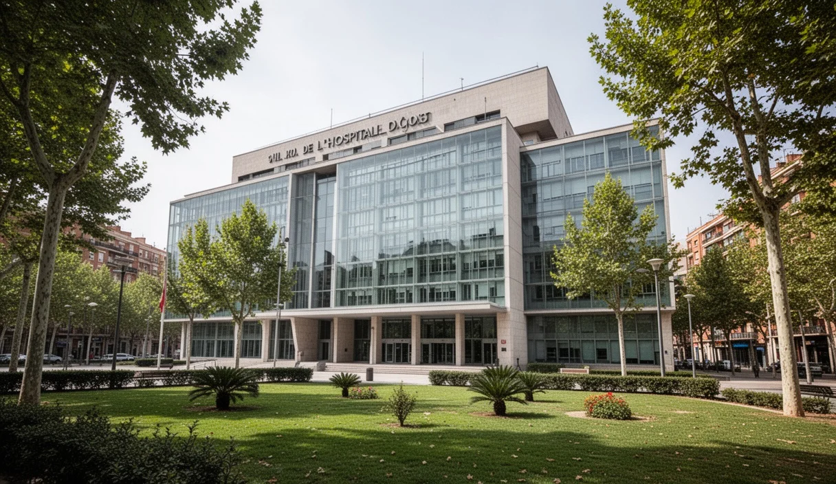 Ayuntamiento moderno de L'Hospitalet rodeado de espacios verdes