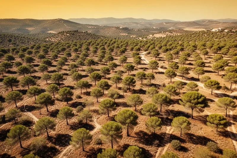 Vista aérea de bosques secos bajo altas temperaturas en Catalunya
