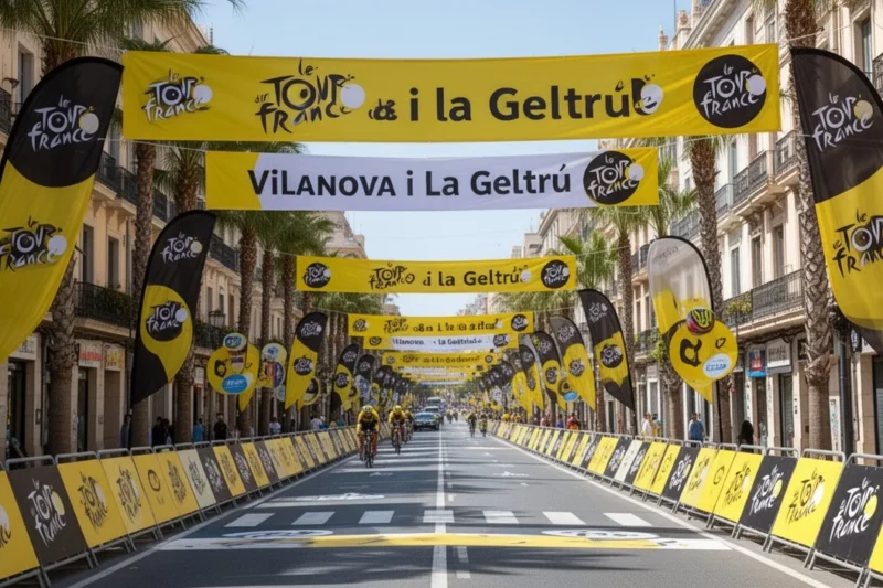 Calles decoradas en Vilanova i la Geltrú para recibir el Tour de Francia