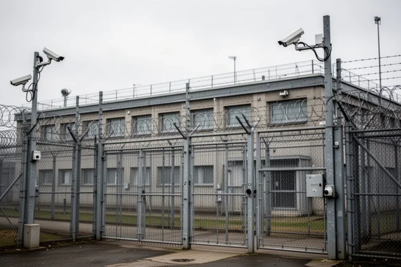 Exterior view of Brians 2 Penitentiary Center highlighting its security features