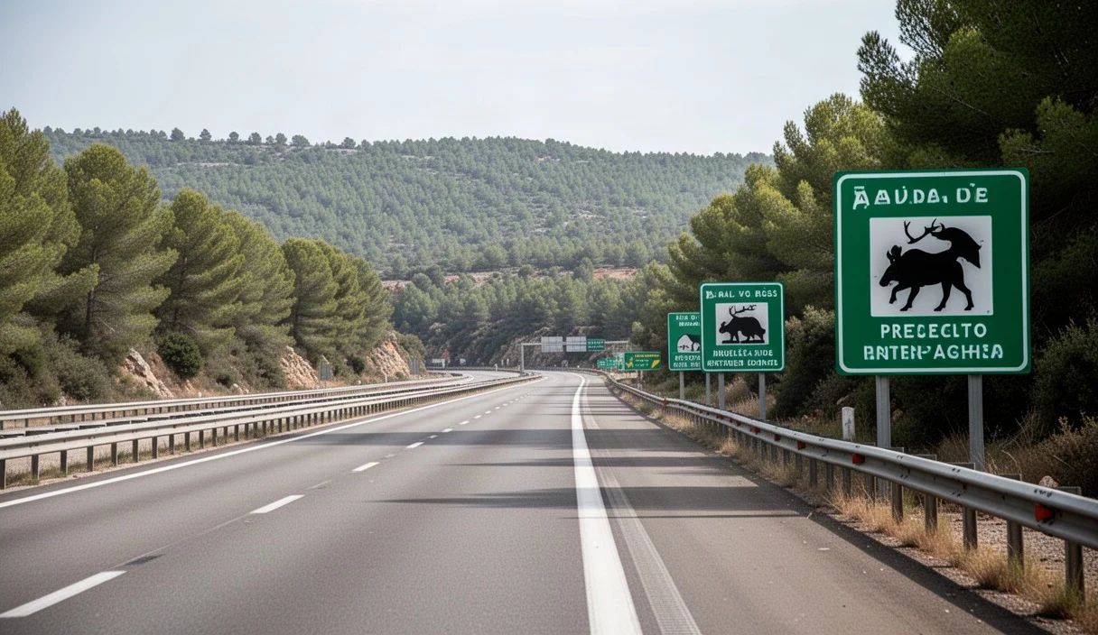 AP-7 highway landscape showing border signs and surrounding nature