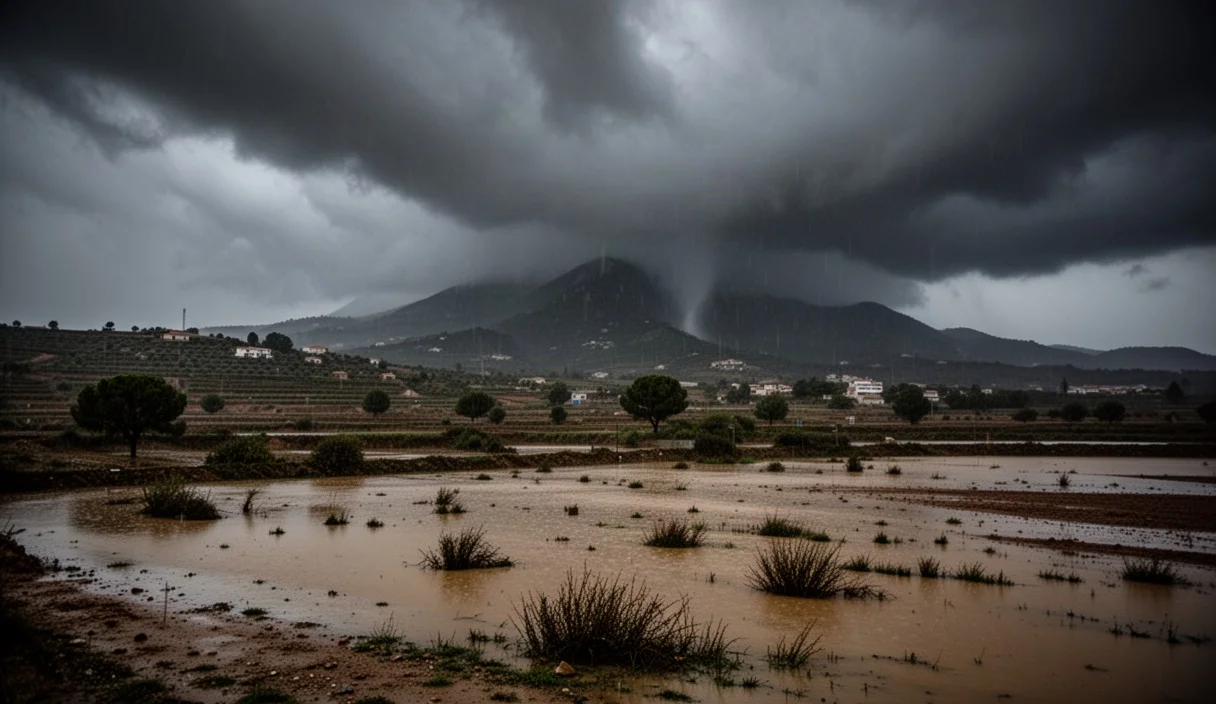 Nubes oscuras sobre paisajes catalanes con riesgo potencial de inundaciones