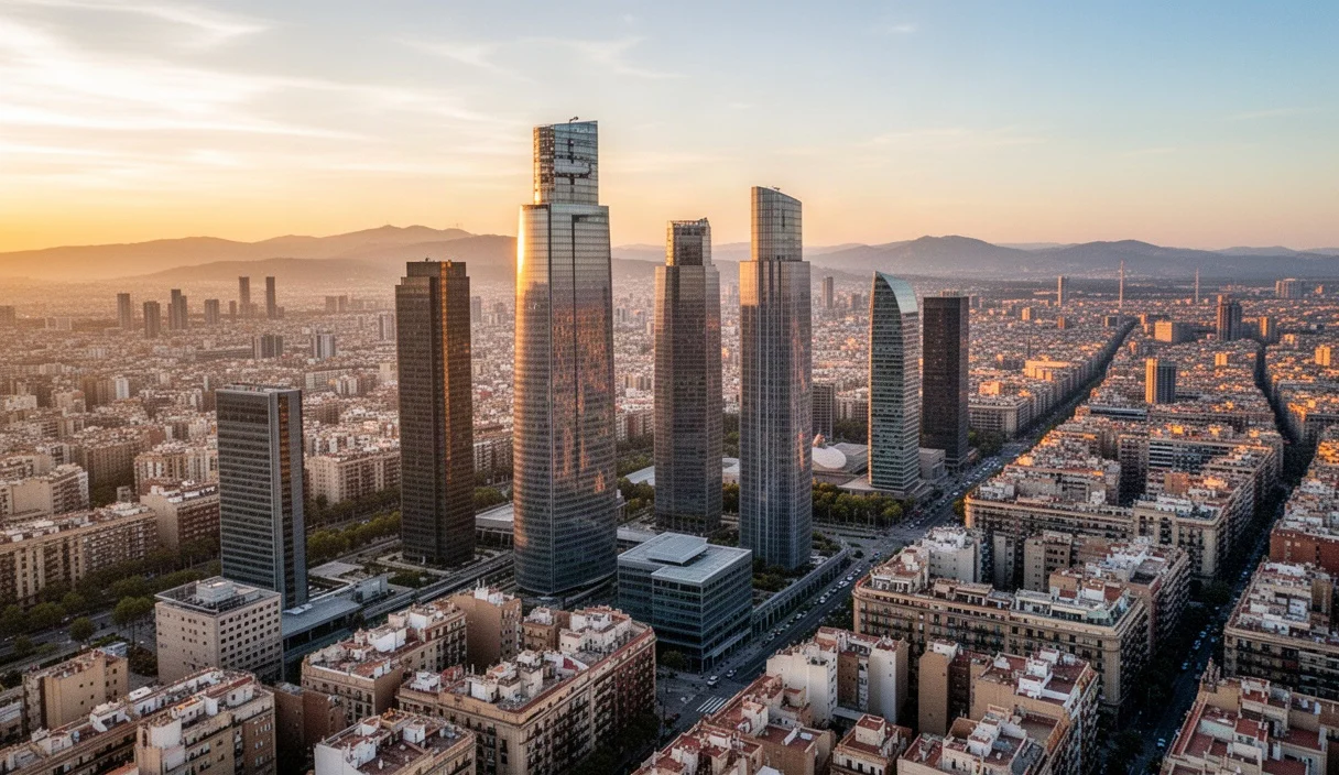Aerial view of Barcelona showcasing urban landscape and financial district