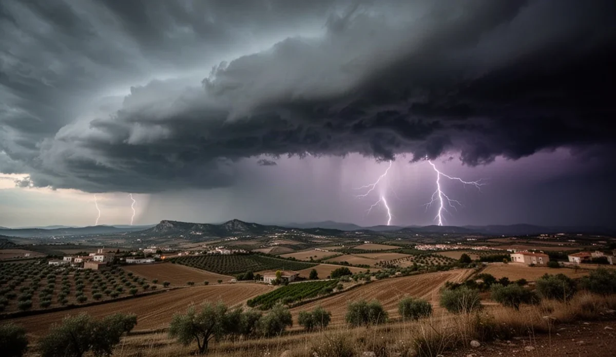 Storm clouds over rural Catalonia signaling severe weather approaching