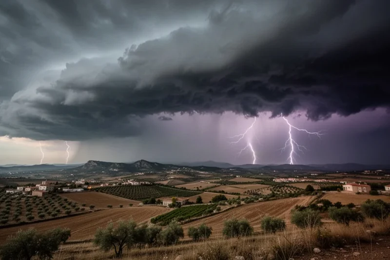 Nubes oscuras sobre un paisaje catalán antes de una tormenta