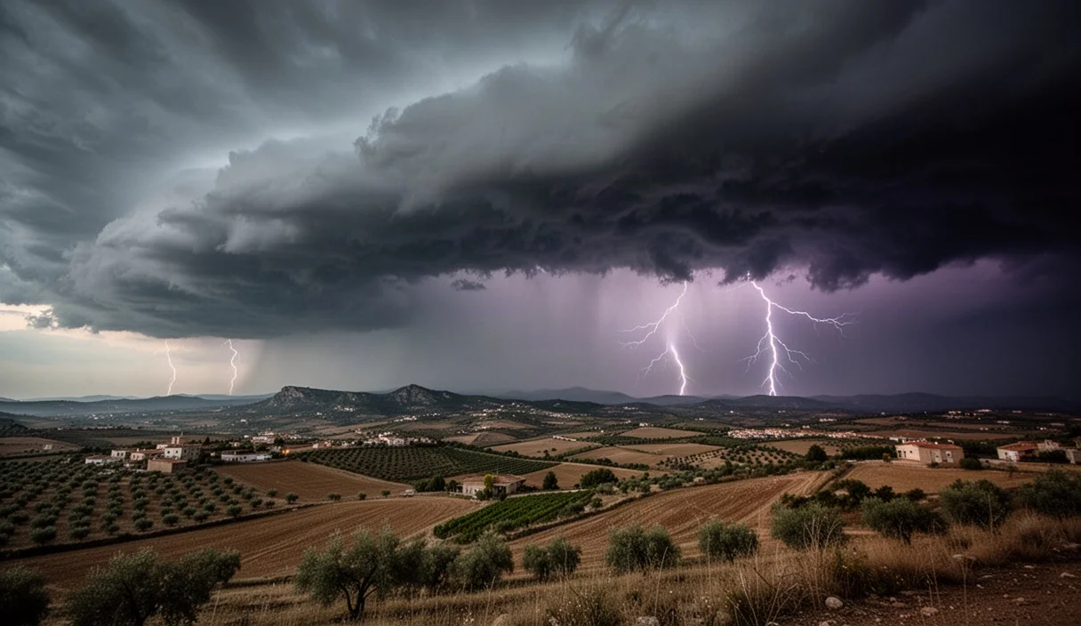 Storm clouds over rural Catalonia signaling severe weather approaching