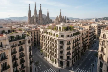 Vista aérea de apartamentos lujosos vacíos en Barcelona