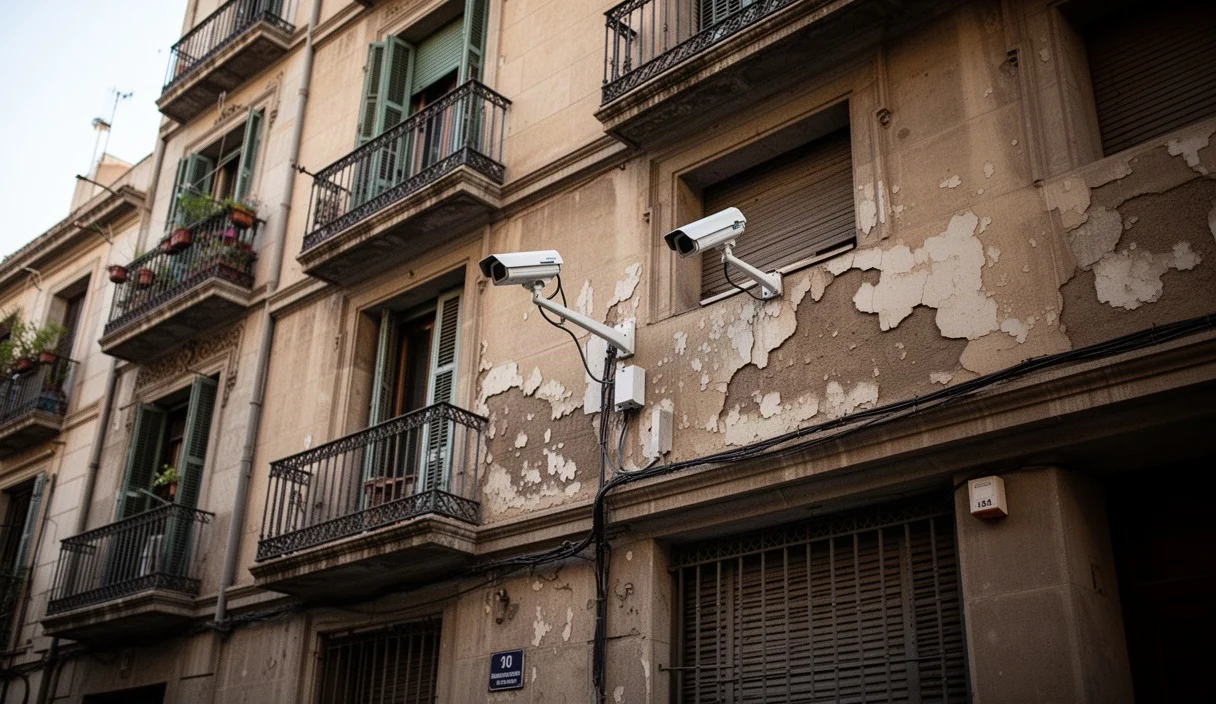 Edificio residencial en Barcelona con cámaras de seguridad visibles