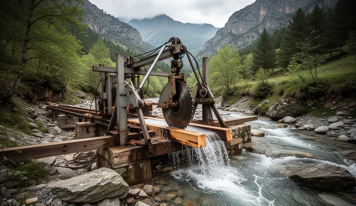 Restored hydraulic sawmill near a river in Alòs d'Isil