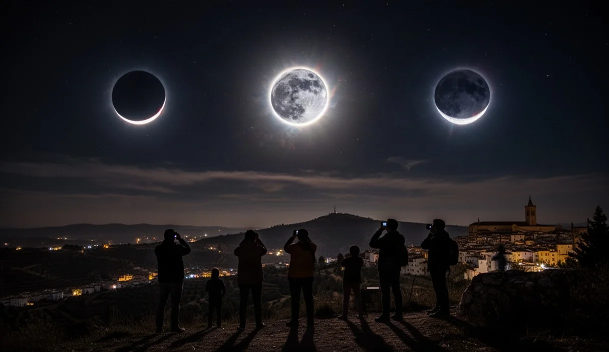 Vista impresionante del eclipse solar sobre España con cielos oscurecidos