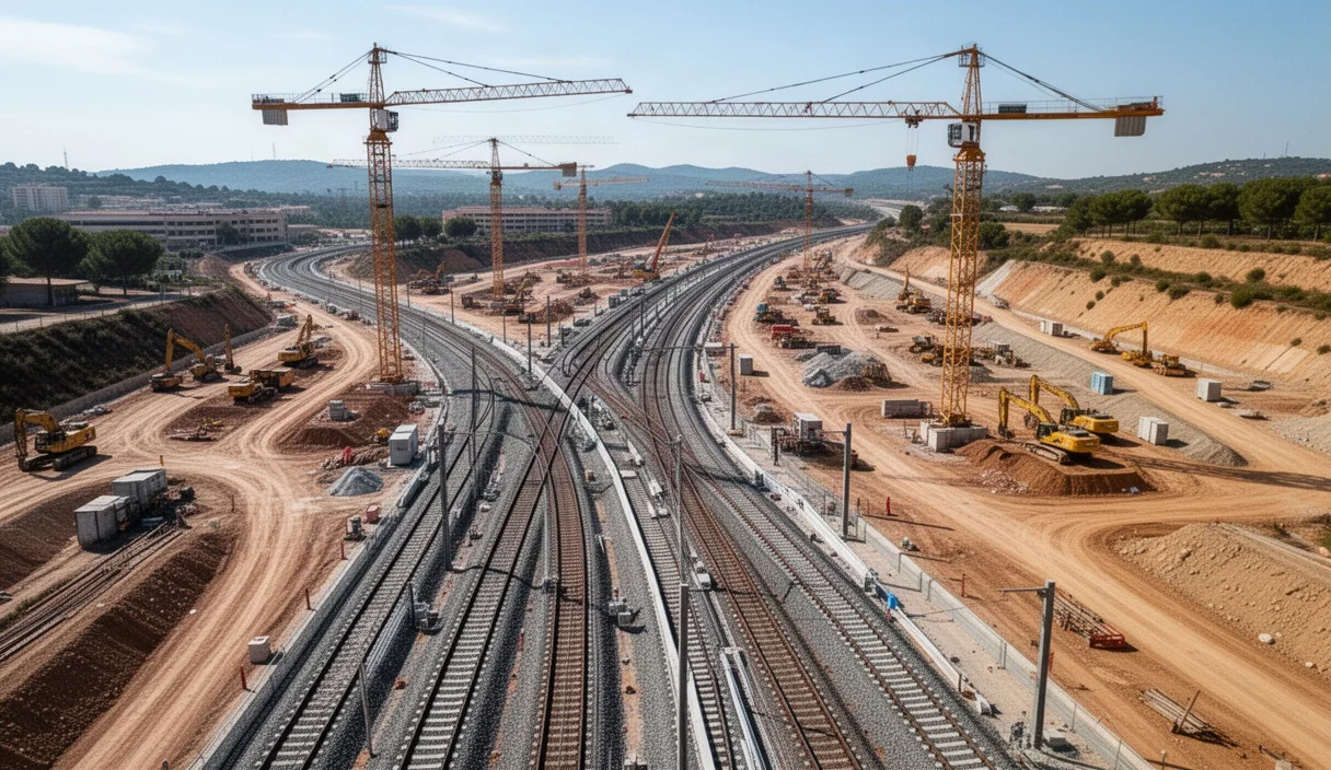 Railway tracks in rural Catalonia showcasing potential routes for future high-speed rail