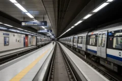 Renovated metro tracks at a station in L'Hospitalet