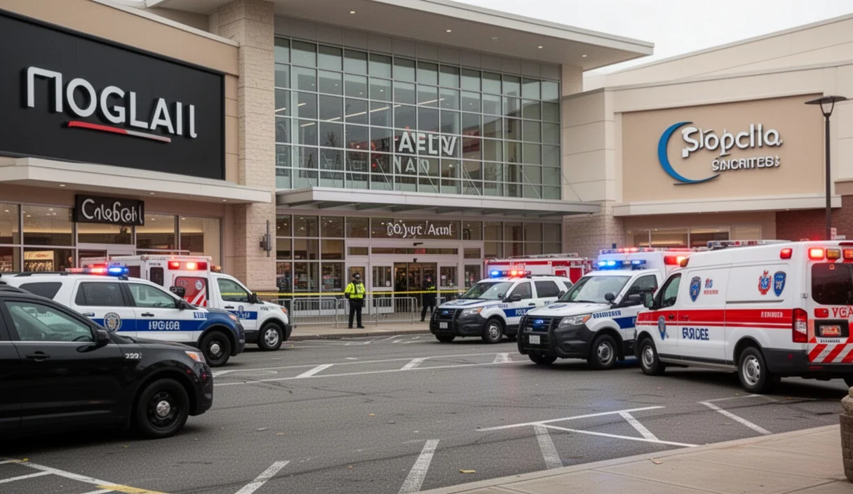 Exterior del centro comercial Barnasud con presencia policial tras una alerta
