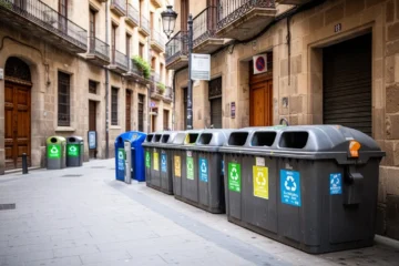 Nueva papelera grande instalada en una calle limpia de Girona