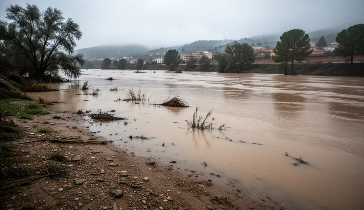 Ribera inundada tras fuertes lluvias en el noreste de España