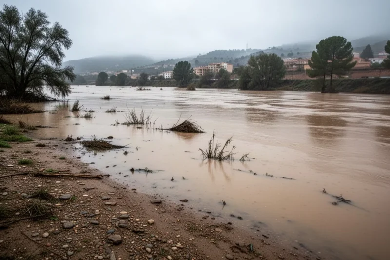 Ribera inundada tras fuertes lluvias en el noreste de España
