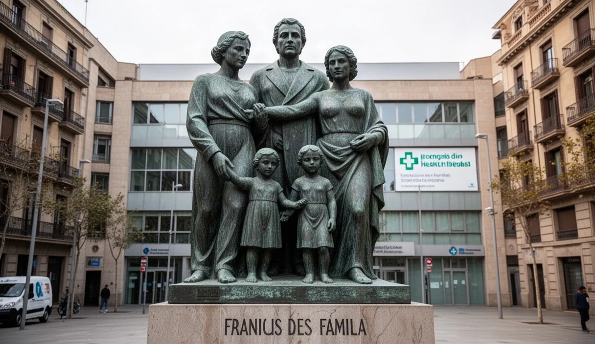 Escultura representativa del franquismo ubicada en un ambulatorio de Sant Andreu
