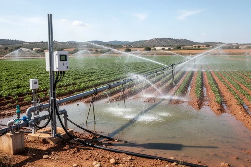 Sistema moderno de riego en campos agrícolas