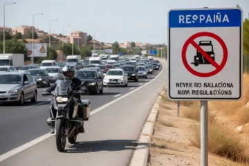 Motocicleta circulando por el arcén durante un atasco