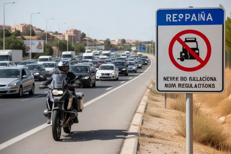 Urban scene depicting motorcycles navigating through congested streets safely