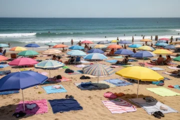 A vibrant beach scene illustrating summer vacations without identifiable individuals.