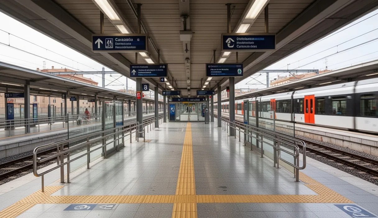Renovation work at a modern train station platform in Catalonia