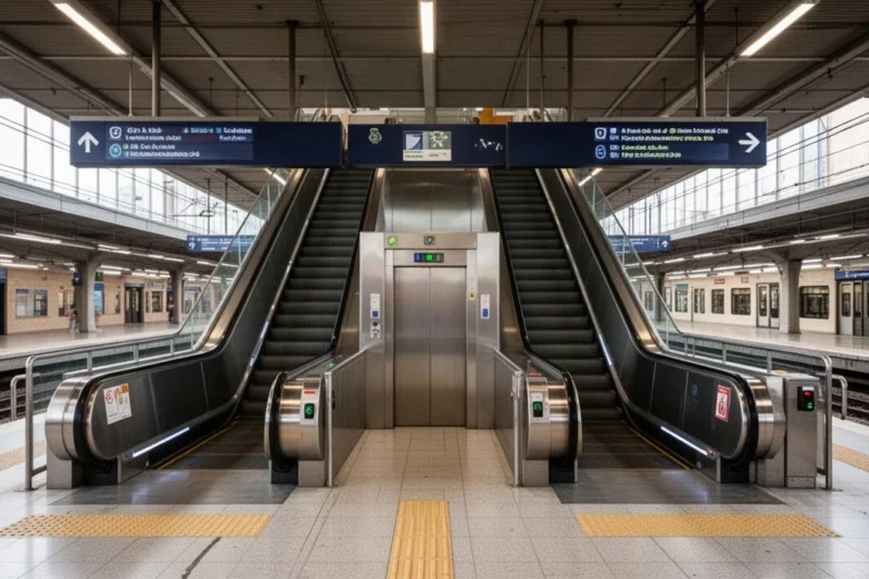 Estación moderna en Catalunya con escaleras mecánicas y ascensores operativos
