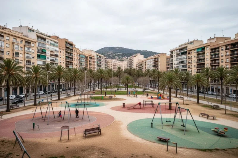 Vista urbana de Badalona destacando espacios comunitarios