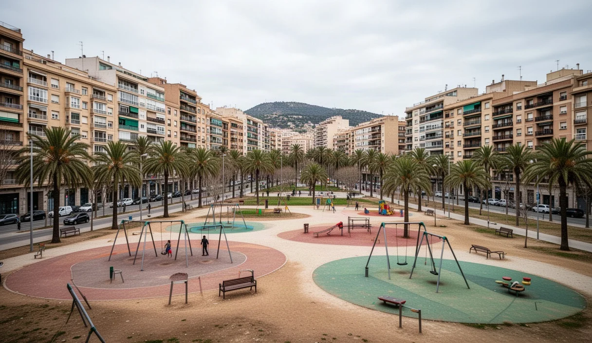 Vista urbana de Badalona destacando espacios comunitarios