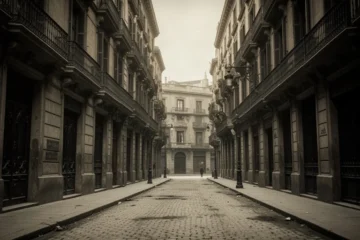 Historic street view of early 20th century Barcelona capturing its architectural essence