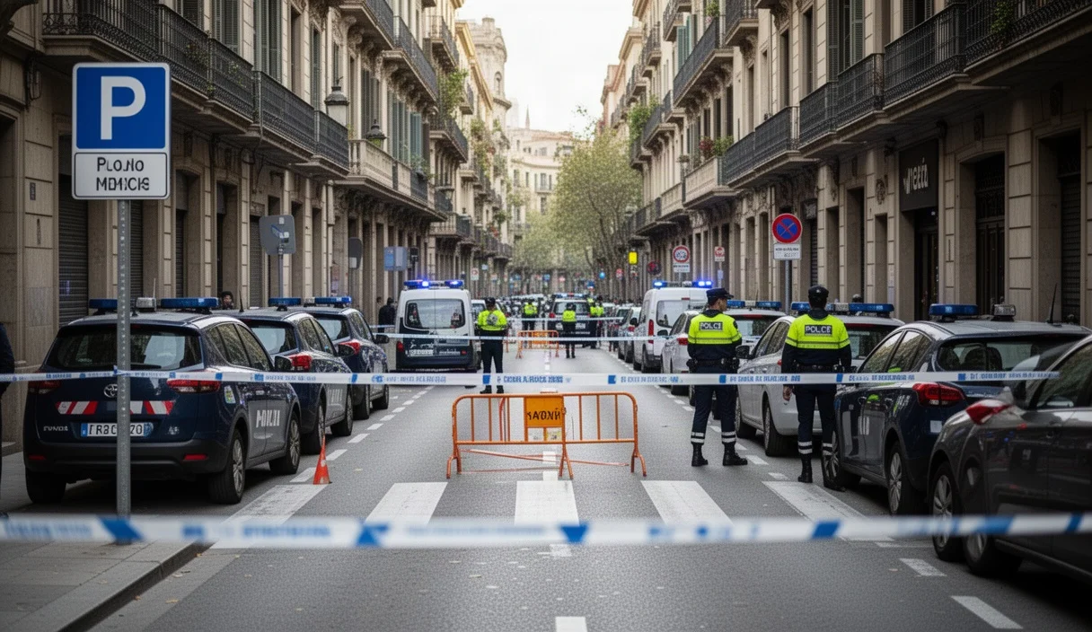 Escena urbana en Barcelona con presencia policial ante el aumento de crímenes