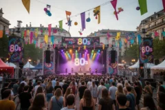 Escena festiva en Badalona durante el Tardeo con luces coloridas