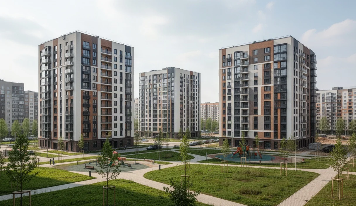 Edificios modernos de vivienda pública recién construidos en Badalona