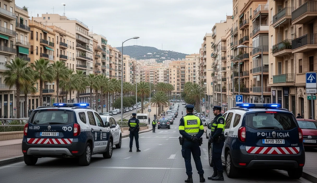 Vista urbana de Badalona con elementos relacionados con la seguridad pública