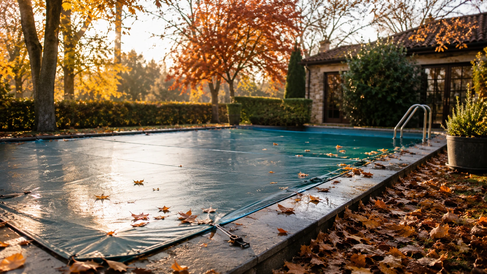 Piscina en otoño.