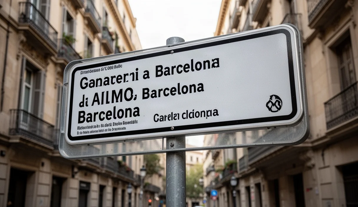 Señalización urbana en Barcelona mostrando cambios en los nombres tradicionales