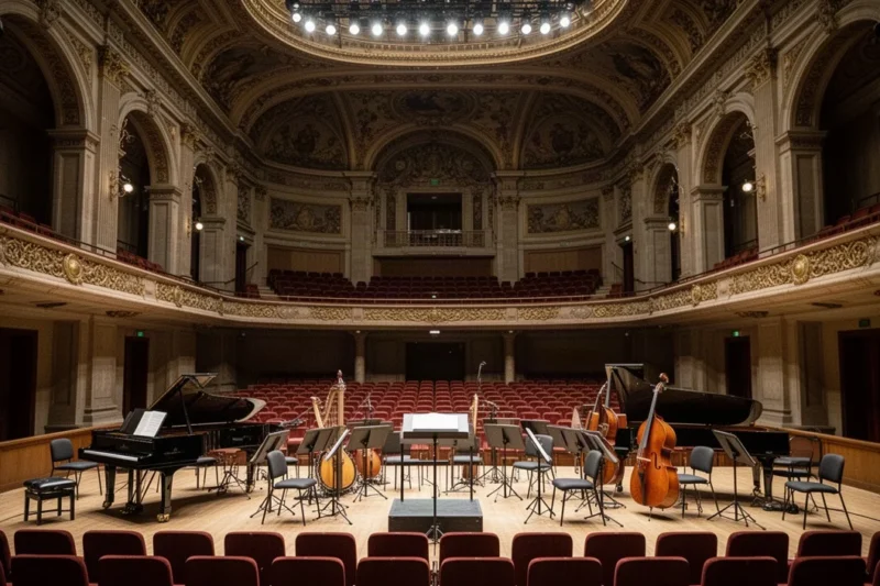 Sala elegante preparada para un concierto en Barcelona