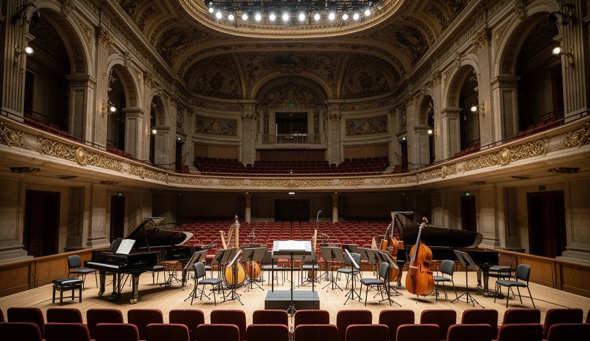 Sala elegante preparada para un concierto en Barcelona